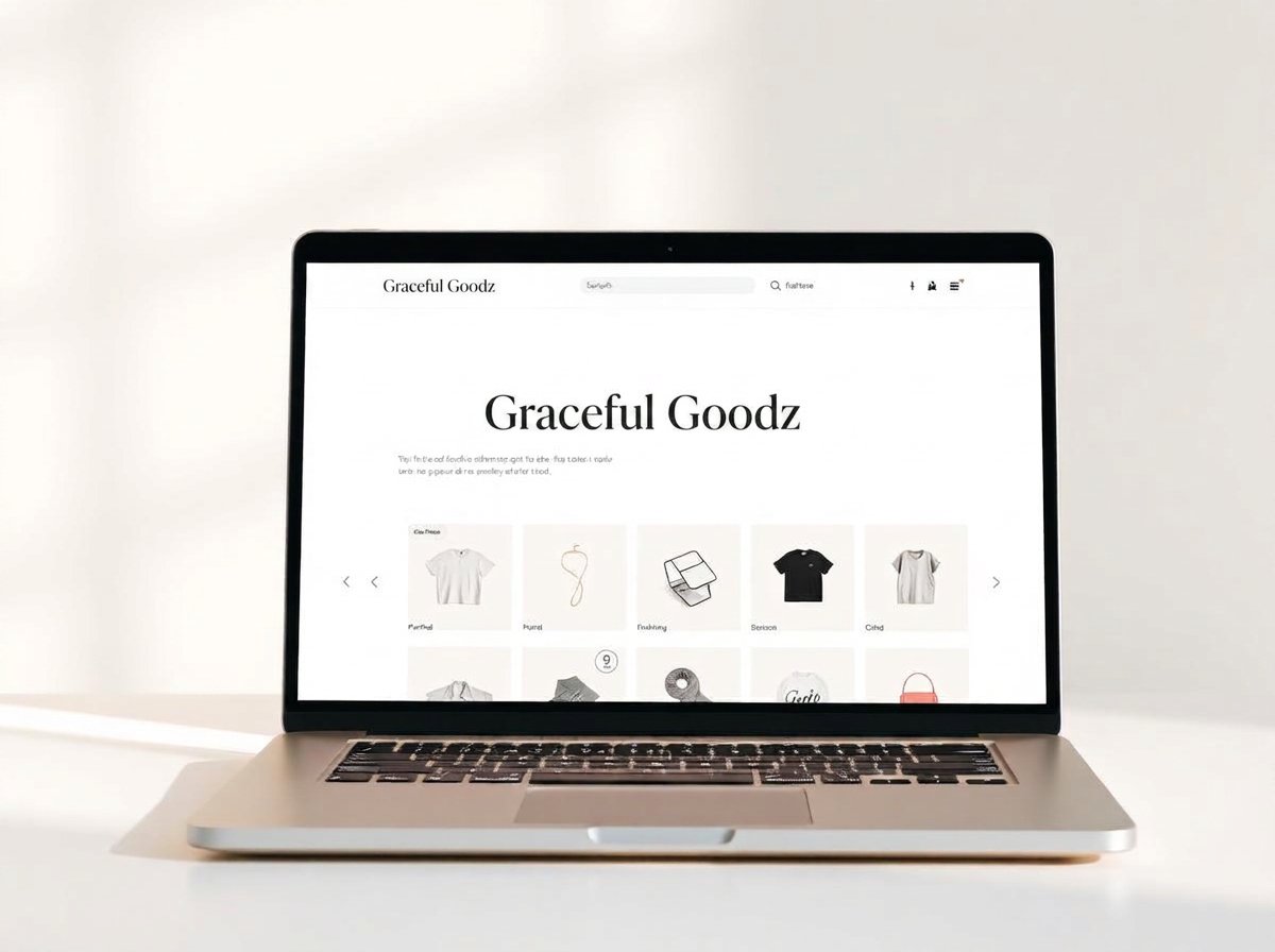 Online store product page layout shown on a laptop